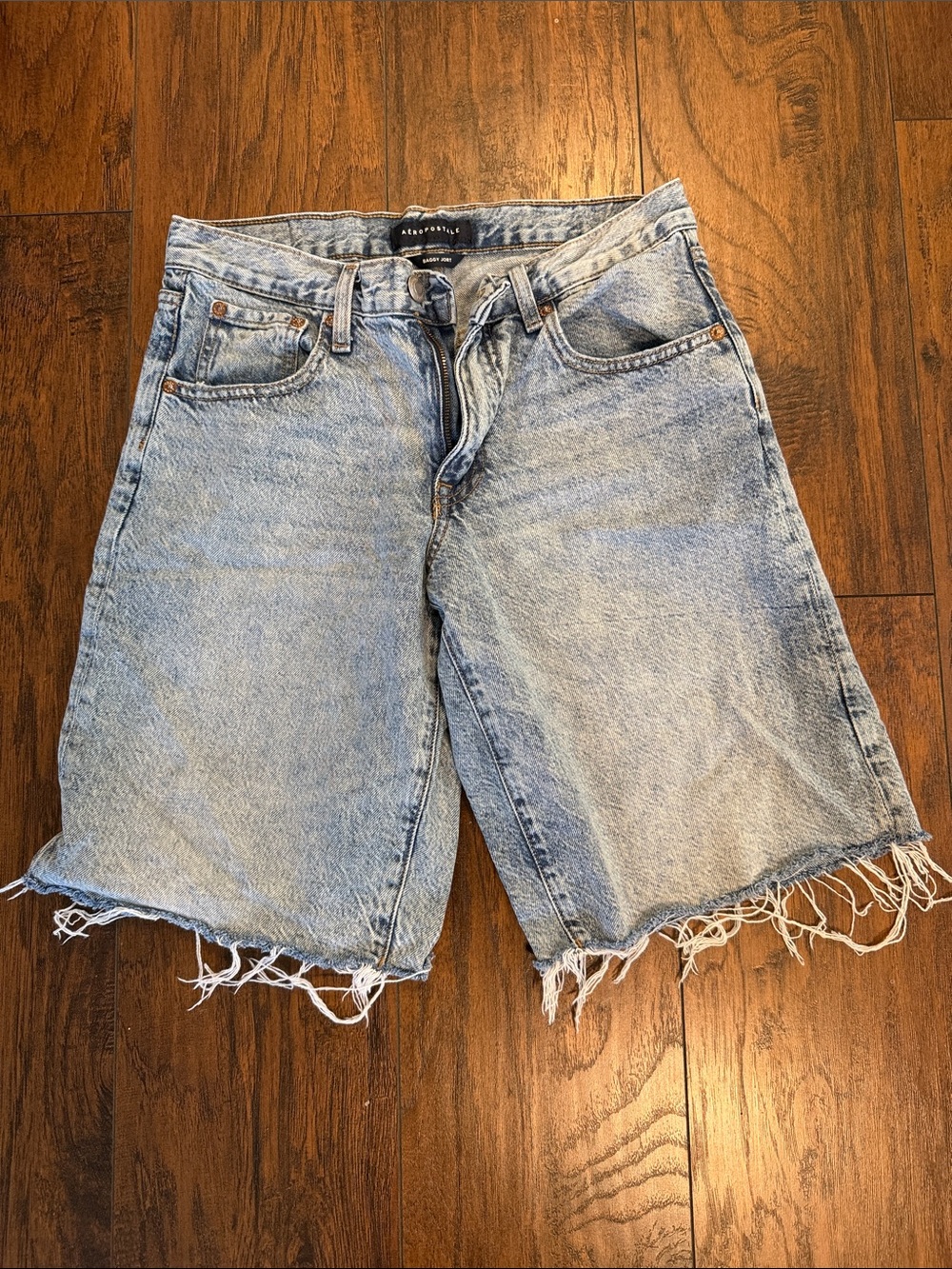 Aeropostale Light Wash Denim Jean Shorts with Frayed Hem
